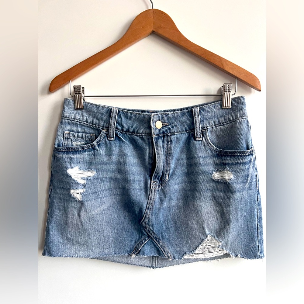 Hollister Denim Jean Distressed Low Rise Mini Skirt✨